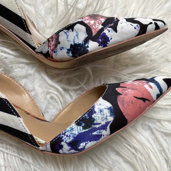 JustFab Black and White Stripe with Floral Pumps Size 5.5 *bonus wallet* - Picture 8 of 9